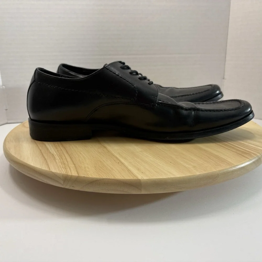 Aston Grey Anthony Black Leather Bicycle Toe Oxfords Men's Size 9.5 Dress Shoes